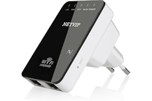 NETVIP Répéteur WiFi Amplificateur sans Fil Puissant, WiFi Extender Booster 300Mbps 2.4Ghz, 2 Port Ethernet, WPS, Facile à Installation, Compatible avec Tous Les routeurs, AP/Routeur/Répéteur Mode