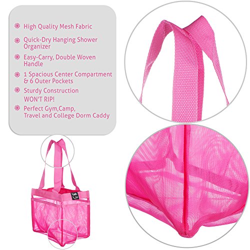 Shower Caddy – Quick Dry Hanging Dorm Shower Caddy – Gym Shower Caddy – Hanging Toiletry Bag – Shower Tote – Shower Caddies Organizer – Shower Bag 7 Storage Totes Compartments – Shower Tote (Pink) - 2