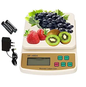 Atipriya Digital Kitchen Weighing Scale 10kg,Weight Machine for Kitchen Baking Home Food,Kitchen Weight Machine 10kg SF-400A Made in India White (Adaptor Included)