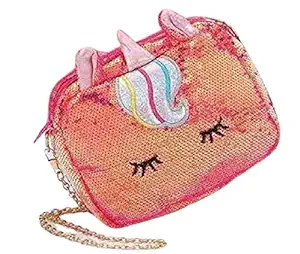 Rockjon Cute Unicorn Reversible Sequins Pen Pencil Stationery Makeup Mobile Sling Pouch Travel kit for Kids Girls