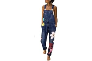 ORANDESIGNE Combinaison Femme Femme Salopette en Jeans Slim Jumpsuit Pantalon Floral Casual Grand Taille pour Printemps Automne