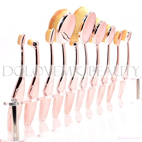Dolovemk | 10Pcs/Set Makeup Oval Brushes Set Eyebrow/Foundation/Blusher Brush for Liquid/Powder (Rosegold)