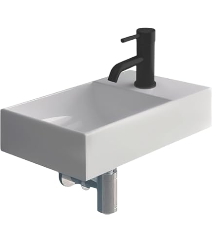 Gäste WC Waschbecken PARK 40×20 Cm Aus Mineralguss Für Wandmontage Oder Aufsatzwaschbecken Mit Hahnloch Rechts