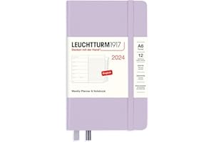 LEUCHTTURM1917 367731 kalendarz tygodniowy i notatnik Pocket (A6) na rok 2024, 12 miesięcy, fioletowy, angielski