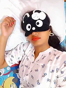 JUZZII Velvet Cute Cartoon Sleeping Eye Shade Mask for Men Women Girls Kids Boys - (Black) Model No.50