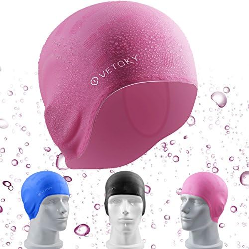 VETOKY Swimming cap for adults children with women/men to cover waterproof ears swimming hats transparent silicone have black/pink/blue/to choose (rose)