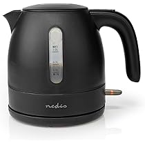 Nedis - Waterkoker - 360° draaibaar - Boil-dry bescherming - waterpeilaanduiding - veiligheidsdeksel - verborgen verwarmingselement - Strix controller - waterpeilindicator - plastic - 1 l - mat zwart