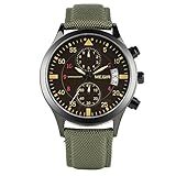 Yisuya Herren-Uhr, Militärdesign, Nylonband, wasserdicht, Armeegrün, sportlich, Quarz
