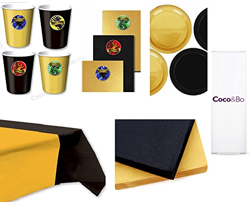 Coco & Bo – Hogwarts Häuser – Standard Geschirr Party Pack für 8 – Gryffindor, Slytherin, Hufflepuff und Ravenclaw – Magical WIZARDING Harry Potter Thema Hogwarts Schule Party Tischdekorationen – Tisch, Teller, Tassen, Servietten und-Partytaschen