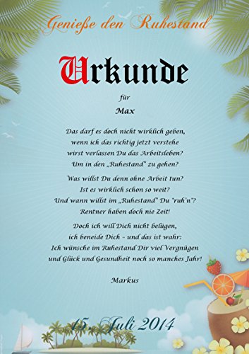 Ruhestand Urkunde persönliche Geschenk Karte zur Rente Abschied Berufsleben Pergament div. A4 Papier Motive - 5