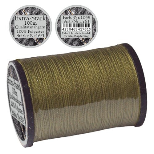 1 Stück Spule a. 100m Qualitäts - Nähgarn, Extra-Stark, Farb-Nr.1049 oliv, Ne 16/3, 100% Polyester für die Nähmaschine Garn, 1761