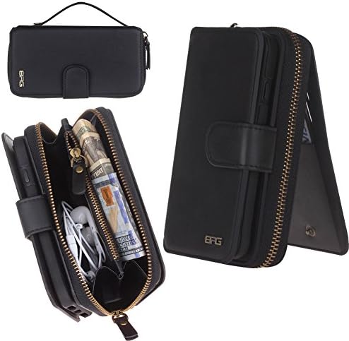 iPhone 7 Plus (5.5 inch) Cover, Gasin Leather Zipper Multi-functional Wallet Purse Removable Magnetic Case with Flip Credit Card Holder Organizer Black