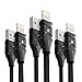 Price comparison product image Aimus 3 Pack [4FT+4FT+6FT] Cotton Braided Lightning to USB Cable iPhone Charger Connetor Lead with Led Light for iPhone X 8 Plus 7 Plus 6S Plus 6 Plus SE 5S 5C, iPad Mini 2 3 4 Air IOS11 (4FT+4FT+6FT, Black)