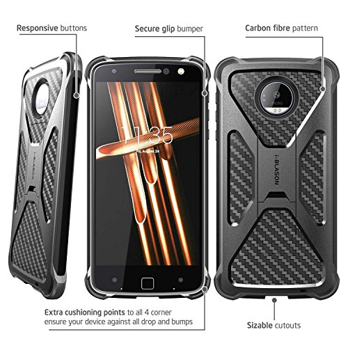 i-Blason Carcasa para Motorola Moto Z Moto Z Droid  Lanzamiento en 2016   Funda Serie Transformer con Soporte  Robusto  y Clip de sujeci  n para cintur  n Giratorio  Negro 