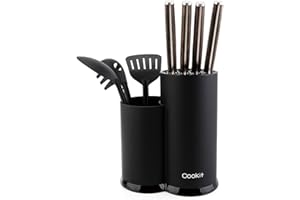 Knife Block without Knives - Cookit 2 in 1 Round Kitchen Knife Block Only＆Utensil Holder, Detachable Universal Knife Holder for Easy Cleaning, Space Saving Knife Block with Slot for Scissors, Black