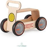 Mamatoyz DriveMe Wood 3'&uuml; 1 Arada Ahşap İlk Adım Arabası Y&uuml;r&uuml;me Arkadaşı, Bingit, Oyuncak Kutusu - Ambulans, doğal ahşap, 4 t
