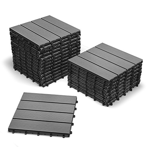 XXS® WPC Terrassenfliese für Balkon Garten Terrasse, 22er Spar-Set für 2 m², Gartenfliese mit 4 Latten, FSC® 100% zertifiziert, Farbe: anthrazit, Balkonfliese aus Kunststoff, Bodenbelag mit Drainage Unterkonstruktion, hochwertige Klick-Fliese, Setauswahl und Farbauswahl