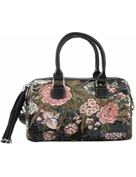 Gobelin Fransen Damenhandtasche & Umhänge-/Schultertasche (Mond Blumen) - Gobelin Stil