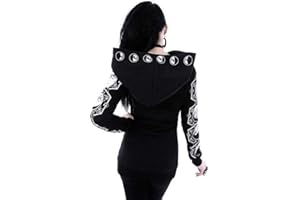 FRAUIT-FRAUEN TOP FRAUIT Damen Gothic T-Shirt Pullover Punk Schwarz Wollmantel Bluse Hoodie Sweatshirt V-Ausschnitt Top Shirt Kleid Moon Druck Jacke mit Kragen Oberteile Elegant Karneval Streetwear