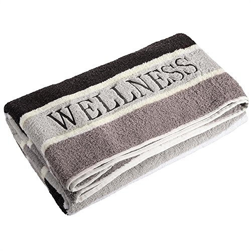 Saunatuch 80 x 200 cm | Baumwolle Frottee Handtuch mit „Wellness“ Stickerei | aqua-textil 0010152 Streifen schwarz - 2