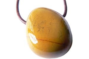 ULRIKE SCHMITT EDELSTEINKREATIONEN Mookait Edelstein Ketten Trommelstein Anhänger gelb quer gebohrt