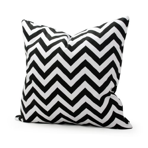 Laviervert quadratischer Kissenbezug, Zickzack Fraktalbildmuster Kissenhülle aus Baumwolle und Segeltuch mit schwarz-weiß Streifen，40.5 X 40.5 cm