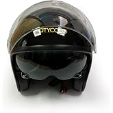Citycoco Motosiklet Yarım Kask , Parlak Siyah, &Ccedil;ift Viz&ouml;rl&uuml;, Vintage Stil, Terletme Yapmaz Pedler -L Beden