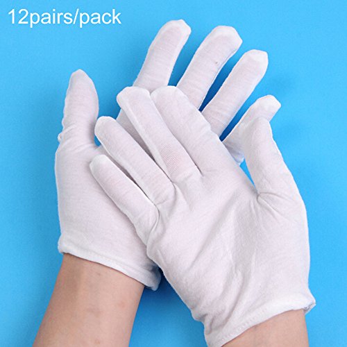 Preisvergleich Produktbild 12 Paar 100% Baumwolle Allgemeine Zwecke weiß Handschuhe Feuchtigkeitsspendende Futter Handschuh Gesundheit Musik Arbeit Weiches Inspektion für Münz Jewelry Photo Beauty Soft-Hand Leichtes Tuch Kosmetik Spa Hand Männer Frauen