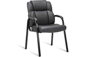 CLATINA Leather Guest Waiting Reception Chair with Padded Arm Rest and Thick Seat Cushion Comfy Stationary Desk Chairs for Office Home Conference Meeting Lobby Hall Side Break Room, Black