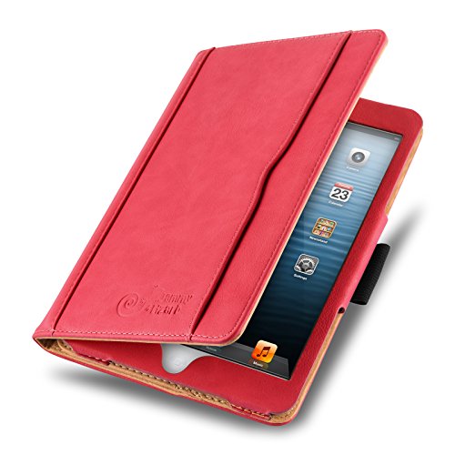 iPad Mini Hülle - JAMMYLIZARD Ledertasche Smart Cover mit Standfunktion für iPad Mini 4. 3. 2. & 1. Generation, ROT & HONIG, [MIT STIFT-HALTER]