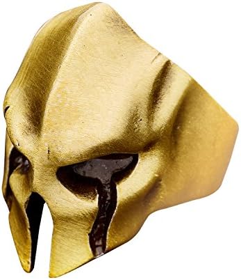 Woogge Men's Gothic Biker Punk Vintage Ring Spartan Mask Helmet Nordic Pagan Triskele Helm Adjustable Viking Rings (antique brass)