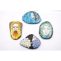 Die vier Elemente | Vier handbemalte Steine zum Aufhängen