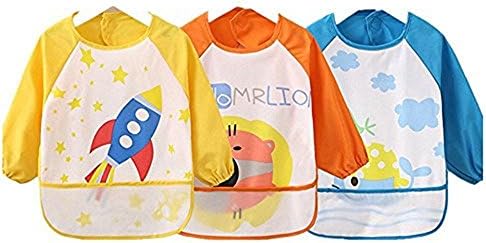 sohv Unisex Kids Childs Arts Craft Painting Apron Baby Waterproof Bib with Sleeves and Pocket Red, 6-36 Months, Navy Blue, Set of 3