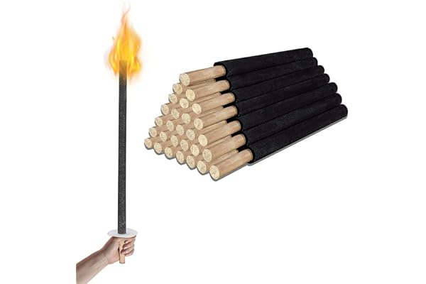 Ikodm Lot de 200 flambeaux torches en cire, avec protection pour les mains et Poignée en bois extra longue, temps de combustion:90-100min, torches de jardin pour Randonnées/Feu de camp