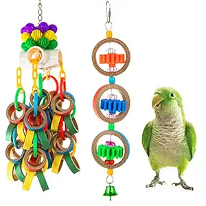 MEWTOGO 2Pcs Paper Rings Bird Chewing Toys- Olympic Rings Bird Toy + Colorful Bagel Cascade Parrot Toy Bird Biting Cardboard Ring Toy for Parakeets, Cockatiels, Conures Small to Medium Sized Birds