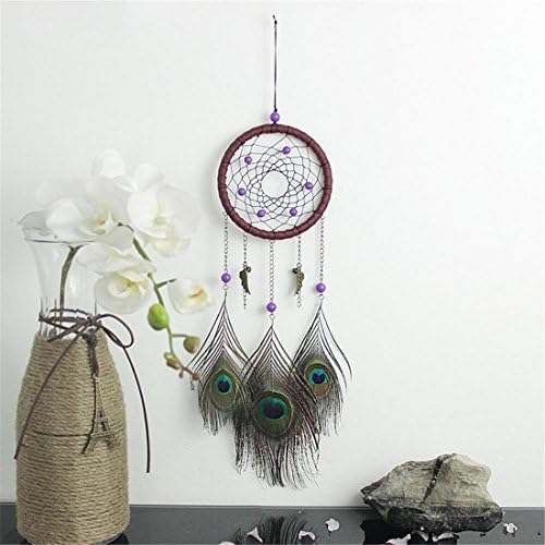 Zdreamer Dream Catcher Net, Peacock Feather Purple Beads Style, Traditional Handmade Ornament Crafts Decorative Pendants Wall Hanging, For Car SUV Home Decoration Accessories