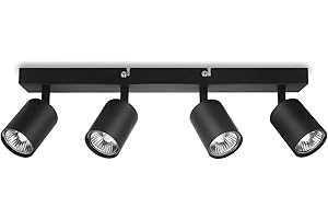 ROMKE Rectangle Black 4 Way Adjustable Ceiling Spotlight, ‎Modern GU10 LED Ceiling Light Rotatable for Bedroom, Living Room and Kitchen, GU10 Bulb Not Included