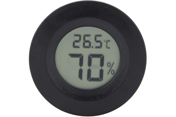 Tnfeeon Mini Hygromètre Digital pour Reptiles, 45mm de Diamètre Thermomètre Electronique D'humidité pour Animaux de Compagnie Thermomètre Numérique LCD Hygromètre(sans Batterie)(Black)