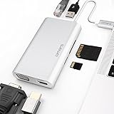 USB C Hub OMARS (8-in-1) HDMI 4K, VGA, Gigabit Ethernet (RJ45,1000 Mbps), Micro SD &amp; SD Card Reader, 2 USB 3.0, USB C Adapter mit Aufladefunktion für Huawei MateBook, MacBook Pro 2016/2017 usw.