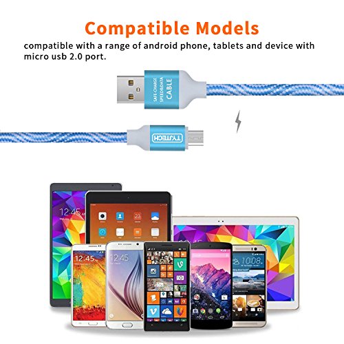 Micro USB Kabel, TYJTECH 2-Pack 3.3FT/1M Micro USB Schnellladekabel Geflochtenes Kabel High Speed Sync für Android Smartphones, Samsung Galaxy, HTC, Huawei, Sony, Nexus, Nokia, Kindle und mehr – Blau - 7