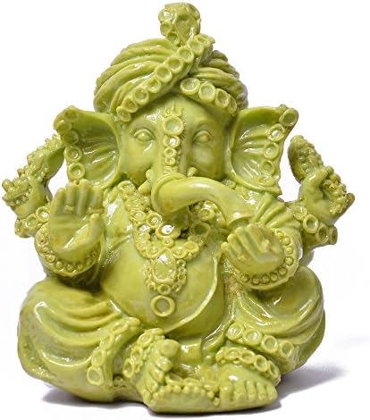 Artist Haat Handcarved Marble Dust Lord Ganesha Idol Hindu Good Luck God (Green, 10*12*17 cm Approx.)