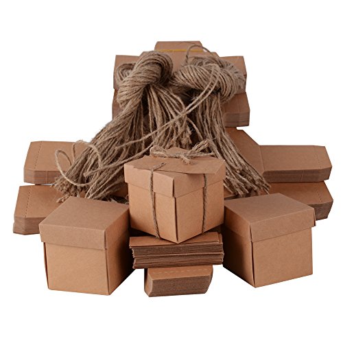 100 stk. Kraftpapier Bonboniere (mit Juteschnur und Geschenk Etikett) 5x5x5 cm Geschenkboxen Hochzeit Weihnachten Pralinenschachtel Geschenkverpackung Tüten für süßigkeiten Karton - 2