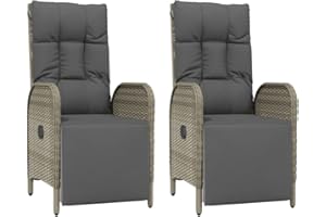 vidaXL 2X Sillas de Jardín Reclinables Set Muebles para Comedor Terraza Patio Balcón Juego Asientos Exterior con Cojines Ratán PE Gris