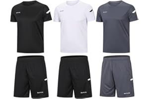 BUYJYA Lot de 3 shorts et 3 T-shirts de sport pour homme, pour le basket-ball, le football, l'exercice, la course à pied, la salle de sport