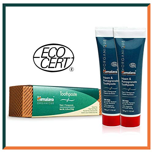 Himalaya Herbals Pasta de Dientes de Neem y Granada, Natural, Sin Fluoruro, Sacarina y SLS, Certificado Orgánico por Ecocert, 150g (SAVER PACK - Pack of 2)