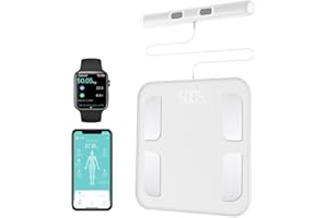 SUNHAIXIA FITDAYS Scale for Body Weight and Fat Percentage, 8 Electrodes High Precision Digital Scale for BMI 20 Body Composition Measurement, Bathroom Smart Scales with Large Color Display (FL2001LB-White-UK)