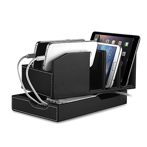 EasyAcc Ladestation Ladedock für Diverse Geräte aus Schwarzem PU Leder für iPhone 7 / 6 / 6 Plus, iPad Mini 4, iPad Pro 12.9, iPad Air 2, Samsung Galaxy S8 S8 Plus Tab A 9.7, Tab s2 9.7, MacBook Air, Smartphones und Tablets - 4