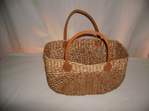 Shopping Bag made from Water Hyacinth Sturdy Construction with Leather Handle