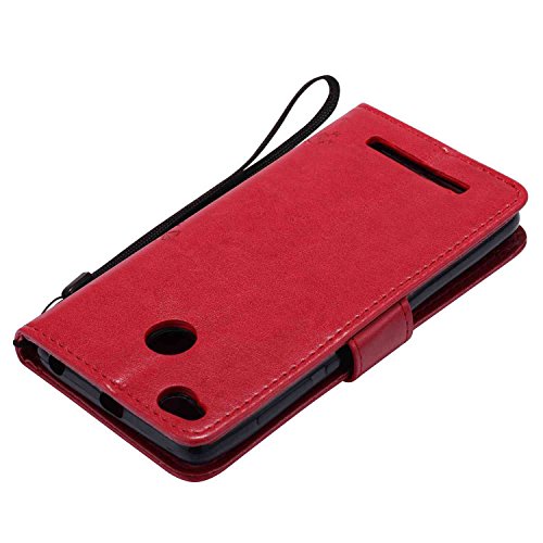 Guran   Funda de Cuero Para Xiaomi Redmi 3   3S   3 Pro Smartphone Funci  n de Soporte con Ranura para Tarjetas Flip Case Cover-rojo