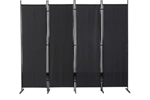 Mingone Paravento da Interno Separe Divisorio Esterno Moderno Pieghevole a 4 Pannelli con Piedini Stabili Per Interni Esterni Balcone Terrazza Soggiorno Camera da Letto, 200x176cm, Nero